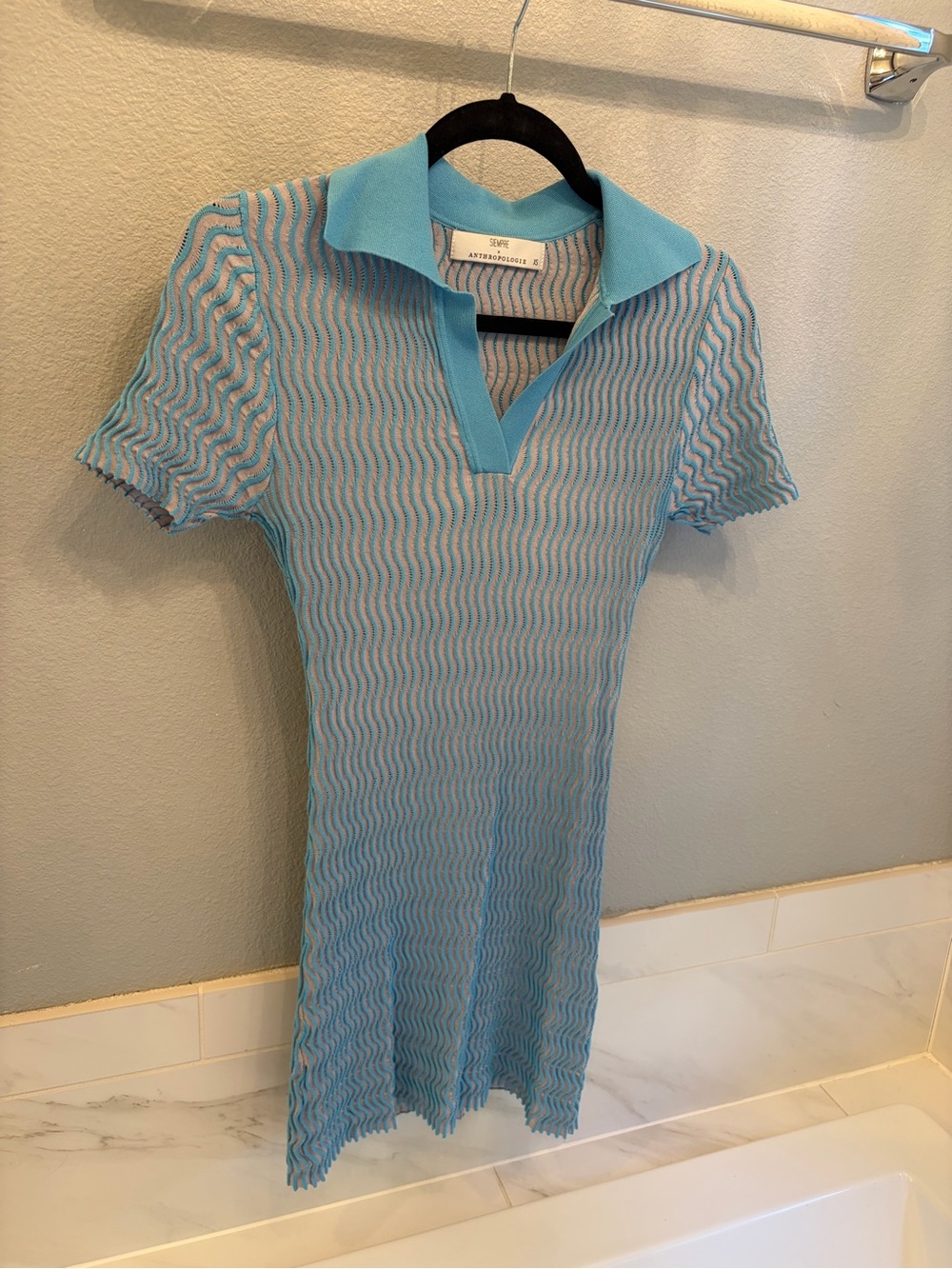 Blue Wave Textured Knit Polo Dress, Anthropology